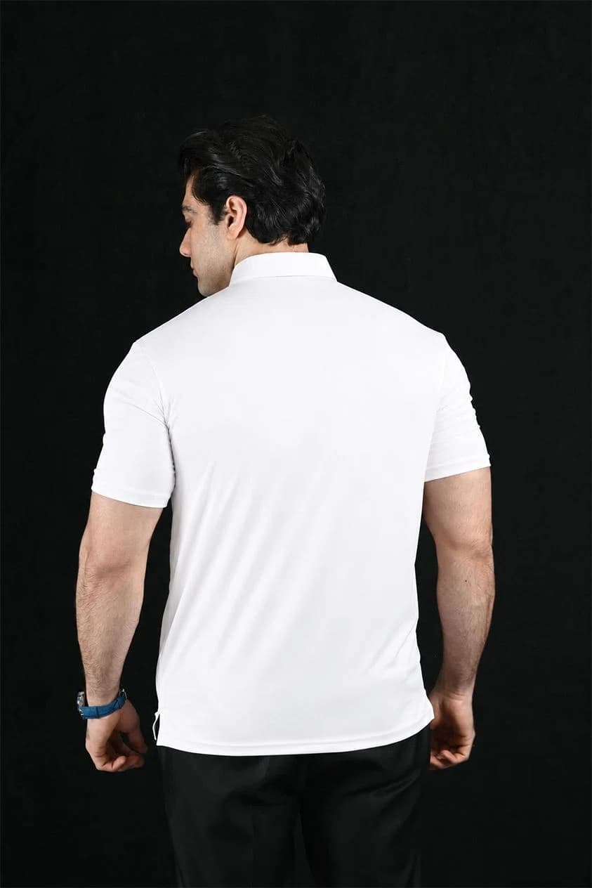 White Semi-Spread Dress Collar Polo – View 2