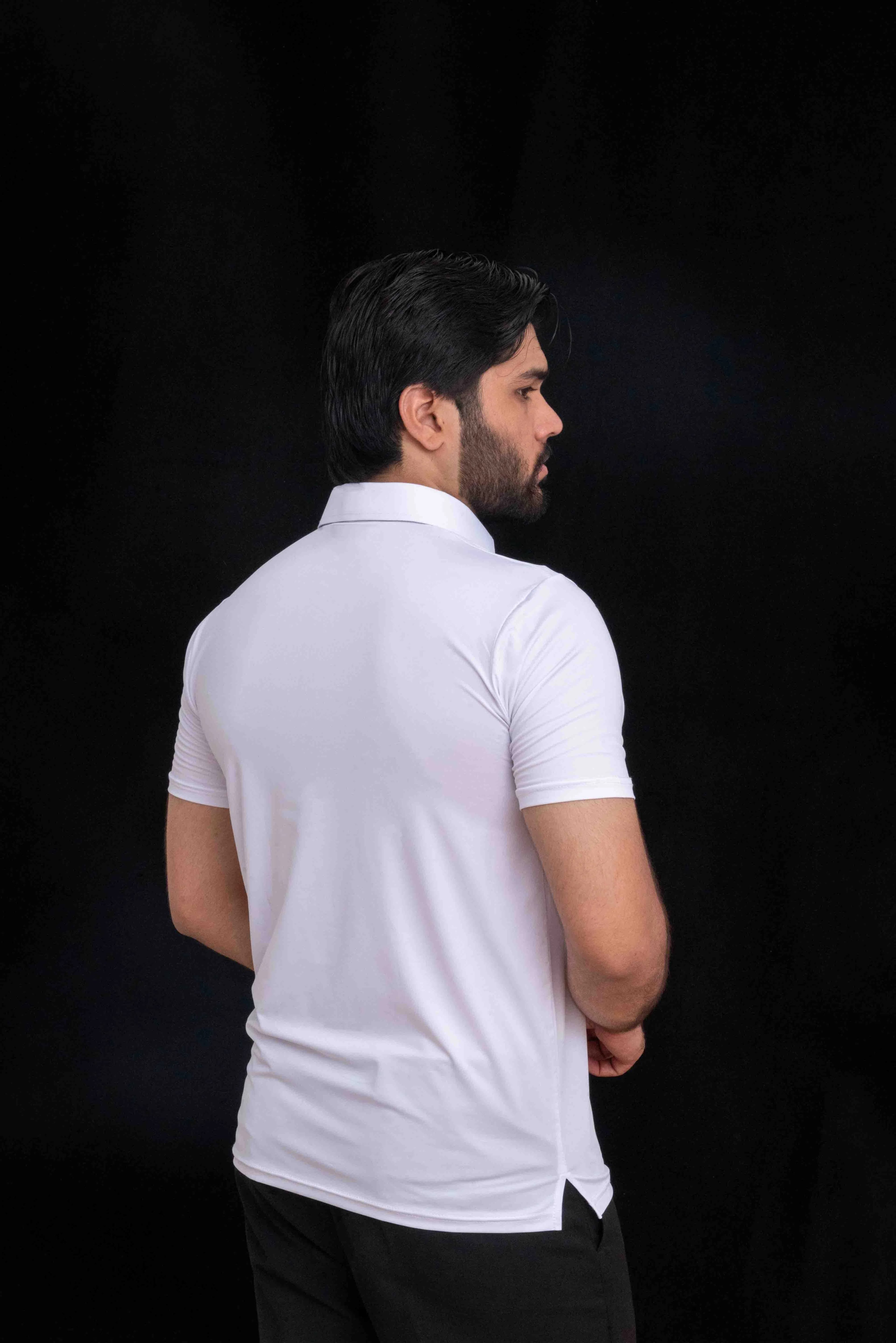 White Semi-Spread Dress Collar Polo – View 4