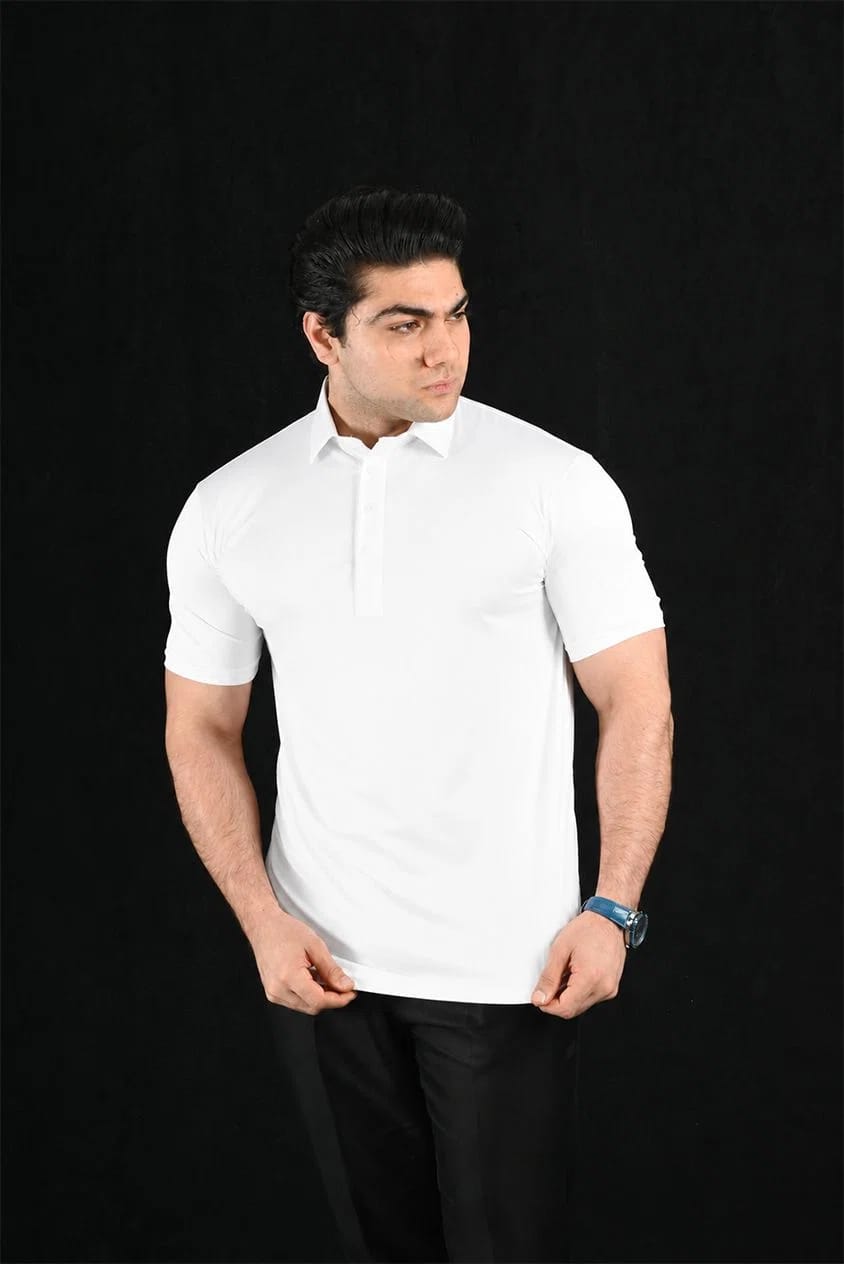 White Semi-Spread Dress Collar Polo – View 3