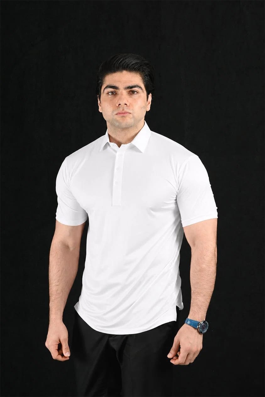 White Semi-Spread Dress Collar Polo – View 5