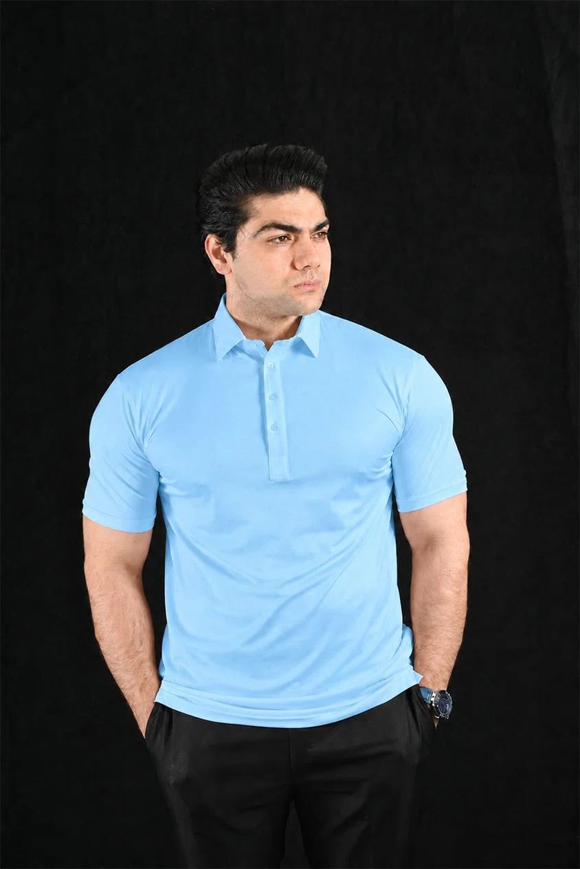 Plain Sky Semi-Spread Dress Collar Polo – View 3