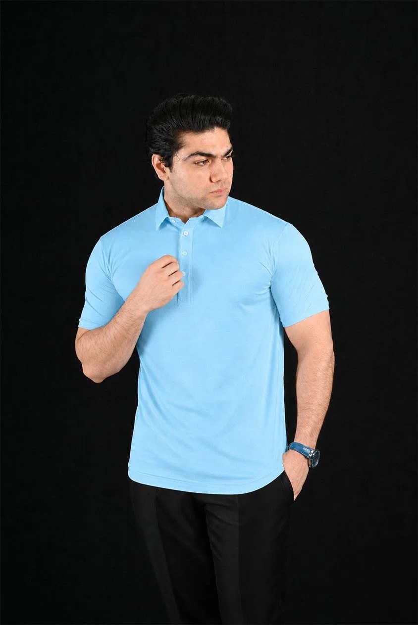 Plain Sky Semi-Spread Dress Collar Polo – View 1